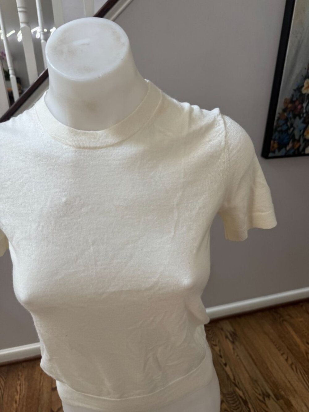 Theory Basic Knit Tee in Regal 100% Merino Wool Ivory Sweater Size P XS - Picture 2 of 3
